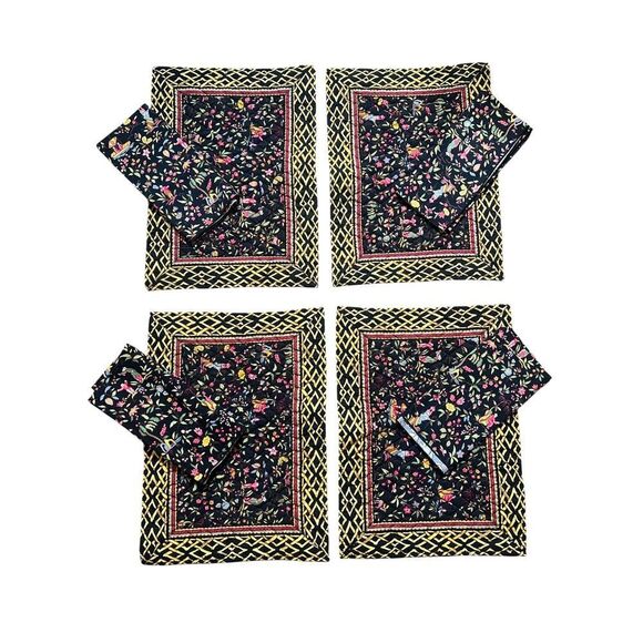 Vintage Vera Bradley 4 Placemats & Napkins Asian Oriental Quilted Retired - Picture 1 of 11